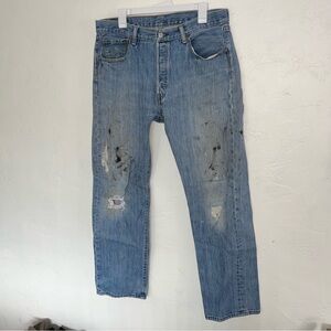 Levi’s 501 Original Destroyed Distressed Paint Ripped Straight Leg Denim Jeans